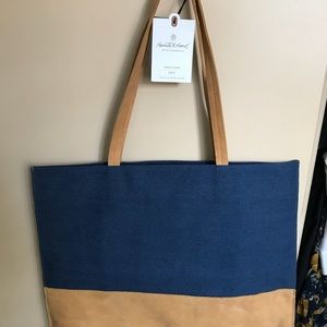 Heath and Hand With Magnolia Leather Tote Bag NAVY